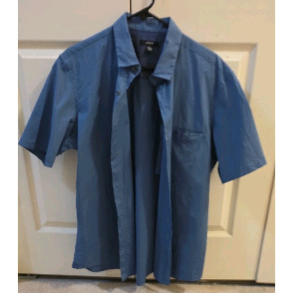 Alfani Men’s Blue Solid Woven Cotton/Spandex Short-Sleeve Button-Up Shirt XL